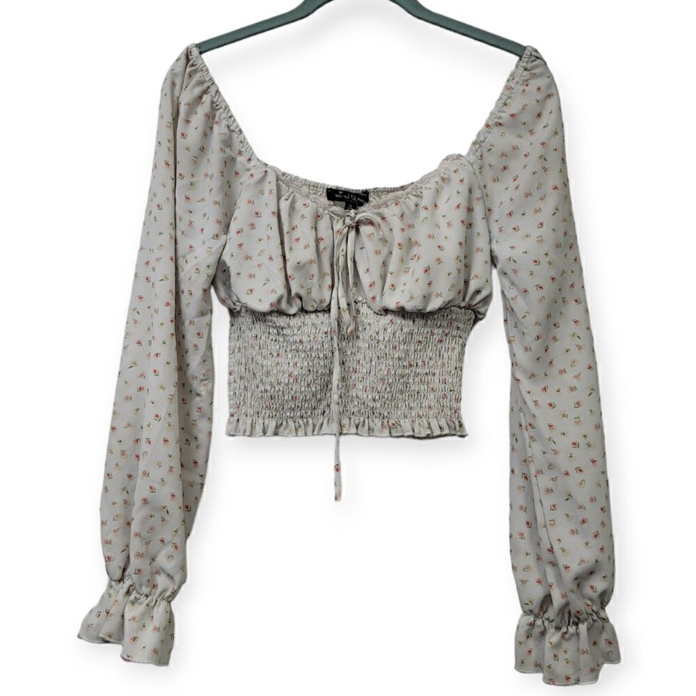 Mixed Threads long sleeve smocked floral print top, small